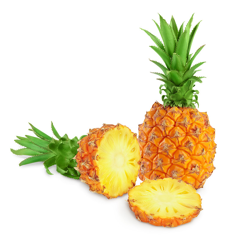 白色背景,一半的,菠萝,充满的,分离着色,选择对焦,剪贴路径,横截面,部分,两个物体