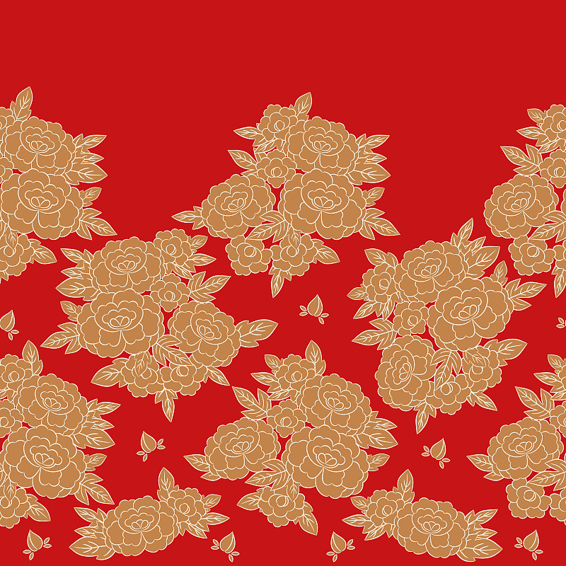 纺织品,牡丹,红色,矢量,式样,背景,日本,黄金,国境线,花