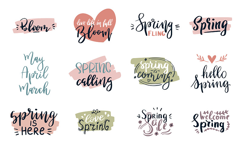 贺卡,白色,文字,粉色,矢量,春天,绘画插图,绿色,字体