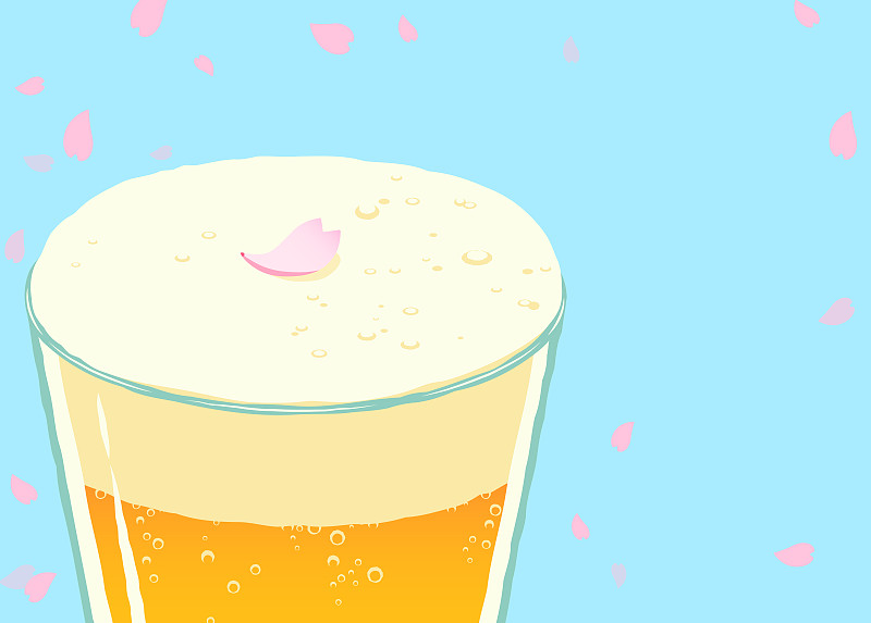 绘画插图,樱花,花瓣,啤酒,一个物体,饮料,可爱的,含酒精饮料,杯,玻璃杯