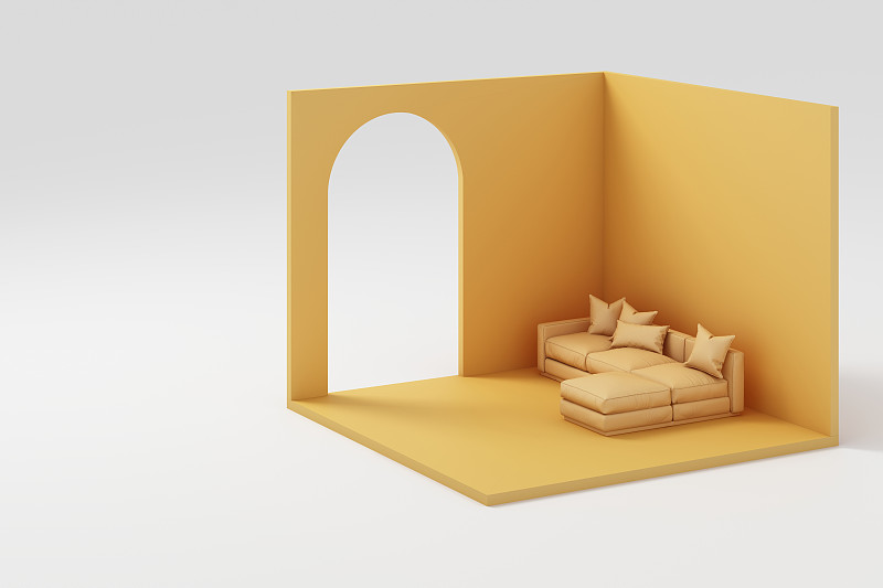 墙,家具,三维图形,黄色,正下方视角,轻蔑的,布置