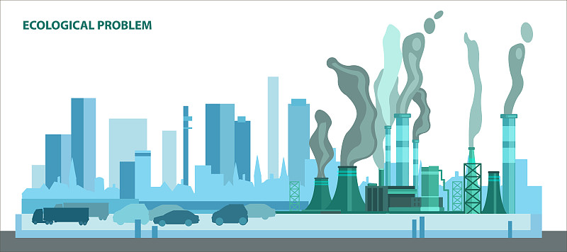 工厂,环境,城市,概念,巨大的,扁平化设计,二氧化碳,排放