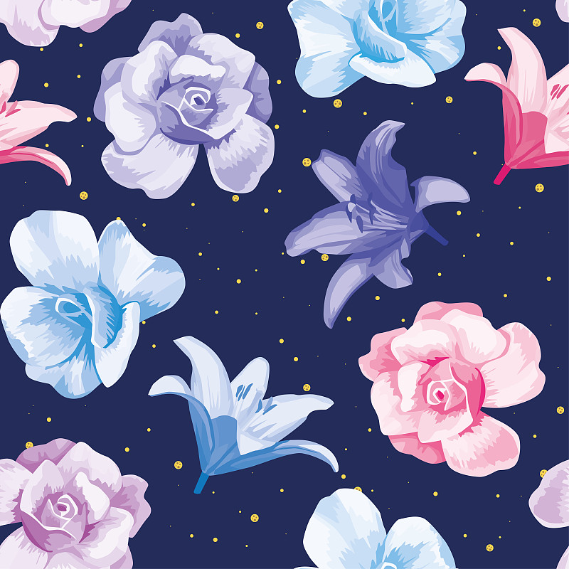 玫瑰,百合花,蓝色背景,图案t恤,请柬,背景分离,纺织品,彩色背景,浪漫,壁纸