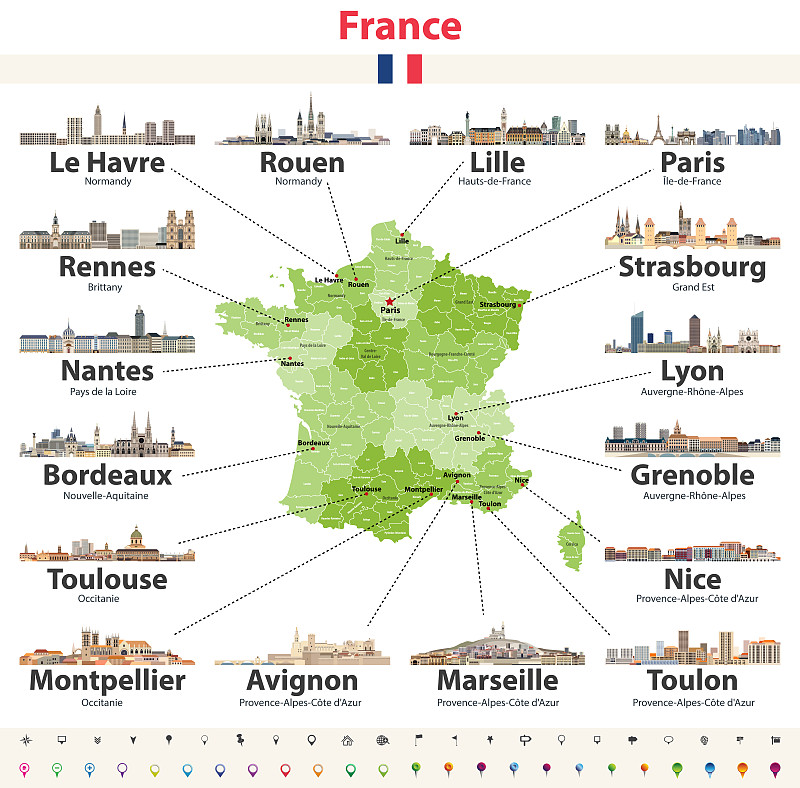 法国,矢量,城市,城市天际线,计算机图标,华丽的,互联网,美因河