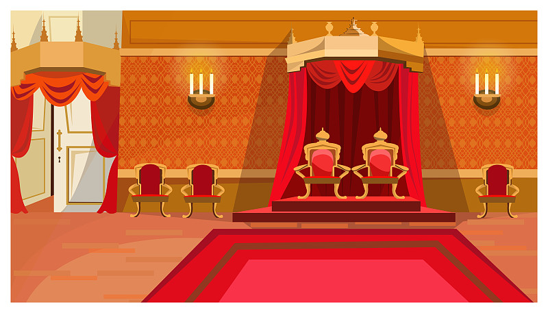 王座,绘画插图,宫殿,红色,烛台,窗帘,交通工具内部,扶手椅,华贵,边框