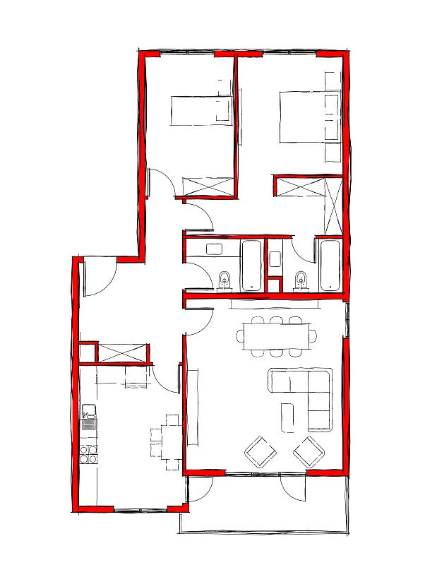 绘画插图,公寓,卧室,阳台,数字2