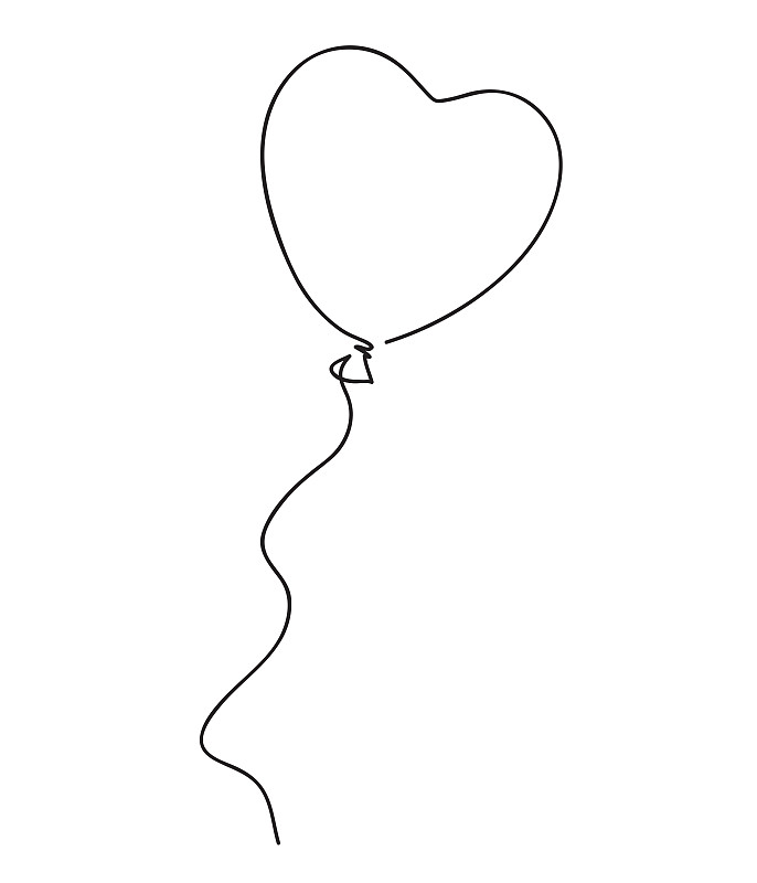 连续性,气球,简单,线条画,心型,符号,品牌名称,矢量,绘画插图,草图