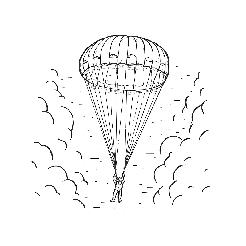 运动,绘画插图,跳伞运动,矢量,降落伞运动,草图,概念,手,绘制