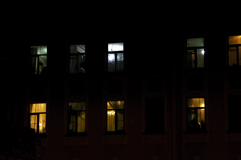 公寓,夜晚,窗户,平衡折角灯,午夜,光亮,技术,黄昏,模板,现代