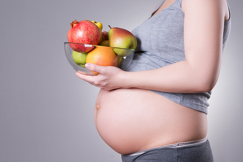 清新,水果,健康食物,灰色背景,女人,怀孕
