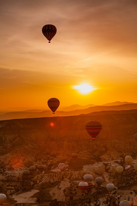 地形,热气球,卡帕多奇亚,在上面,土耳其,岩石,热,机票