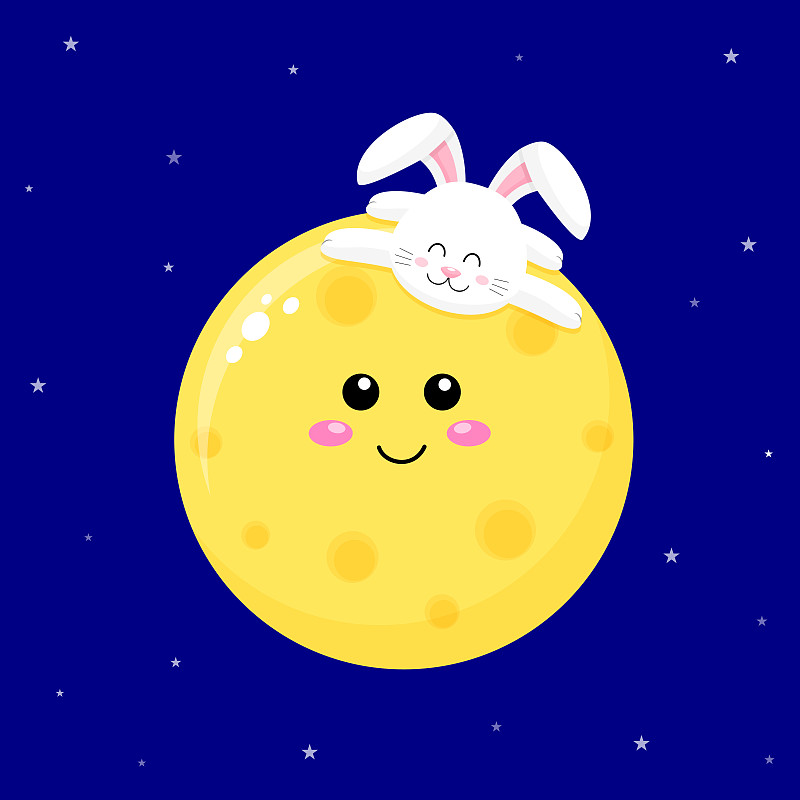 可爱的,小兔子,卡通,月亮,传统节日,观看