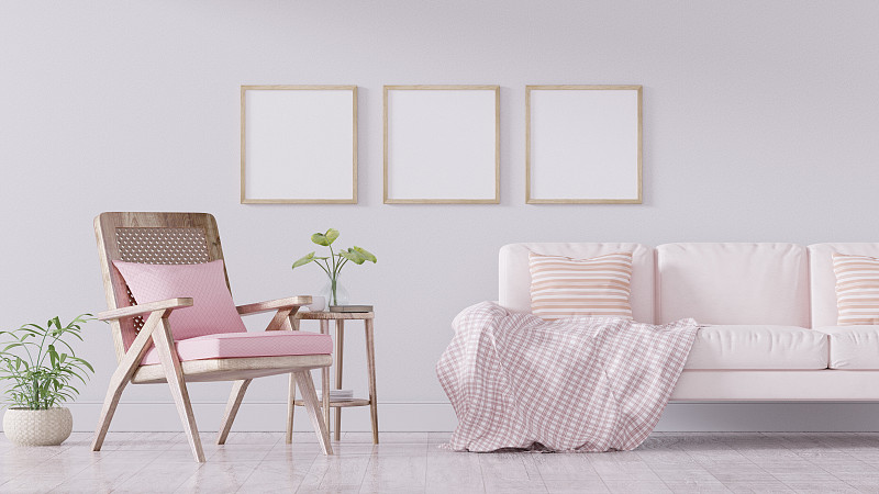 墙,三维图形,扶手椅,空白的,室内,海报,极简构图,起居室,白色,软垫