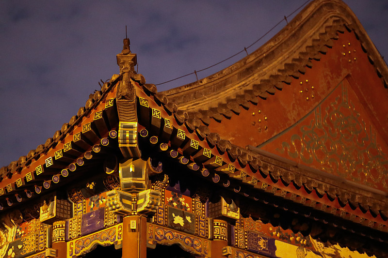 建筑,传统,灯笼,北京,公园,复古风格,古董,古典式,木制,夜晚