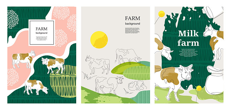 极简构图,农业,牧场,背景,母牛,数码图形