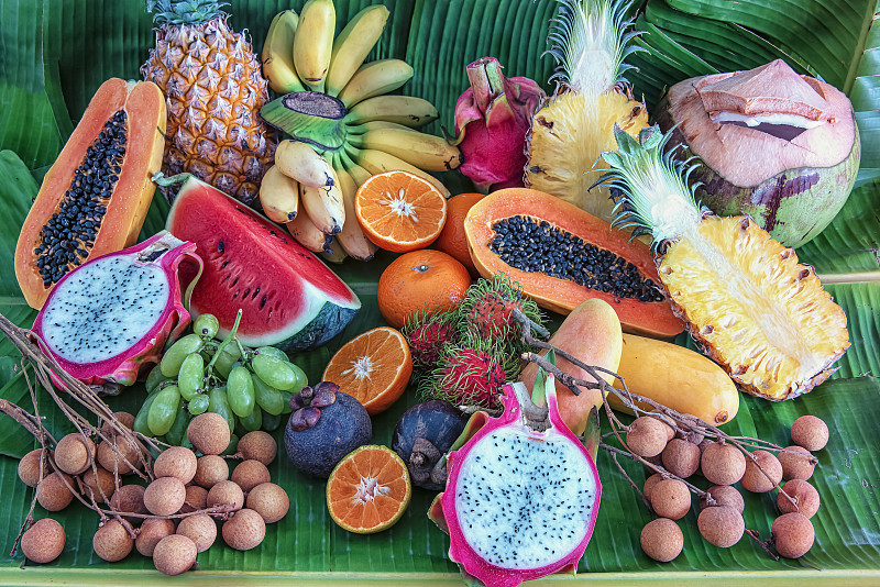 香蕉叶,多样,热带水果,香料,热带气候,泰国,椰子,水果,异国情调,烹调