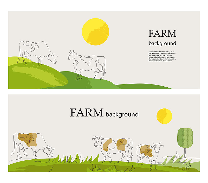 背景,牧场,线条,母牛,水平画幅,公亩,一个物体,绘制,布置