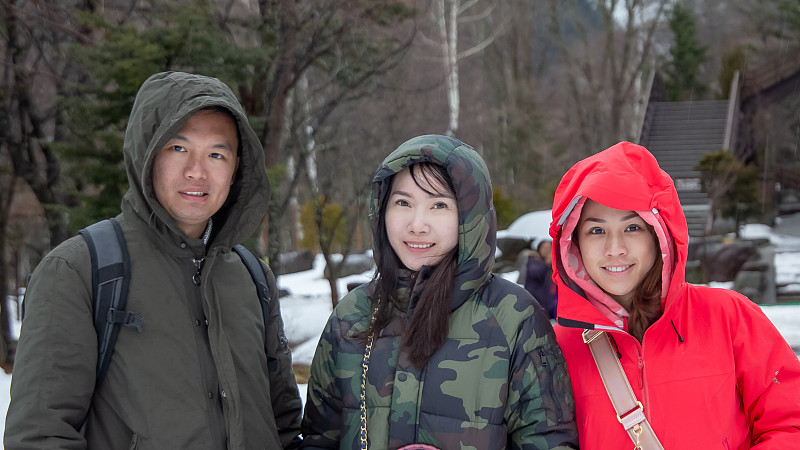 冬天,友谊,人群,旅游目的地,日本,旅途,肖像,深雪,摄影,相伴