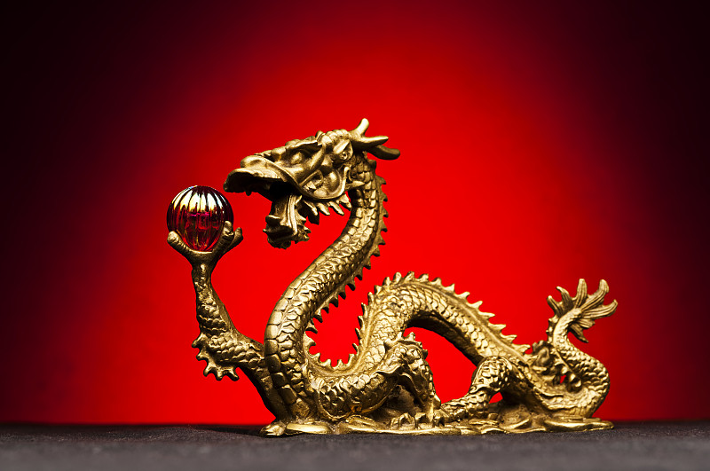 中国龙,红色背景,传统,艺术文化和娱乐,动物,中国,季军,雕塑,雕像,中国文化
