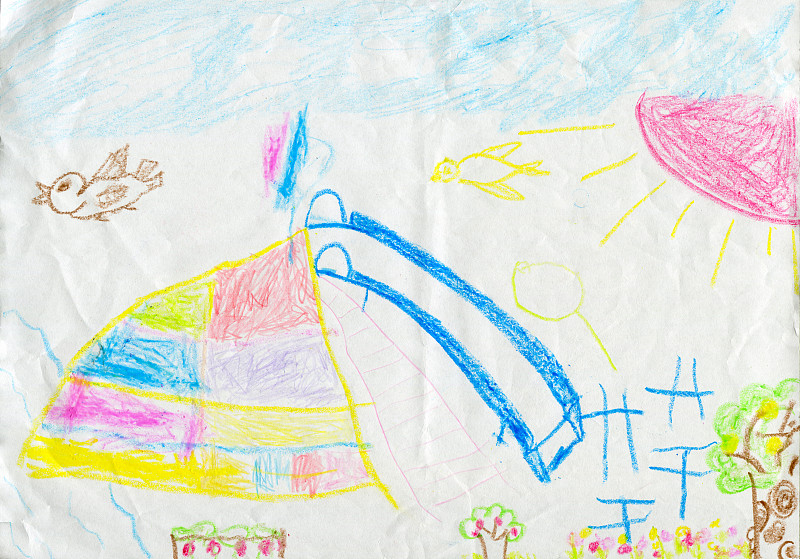 儿童画,游乐场,彩色铅笔,简单,色彩鲜艳,鸟类,自制的,中国,艺术品,想法