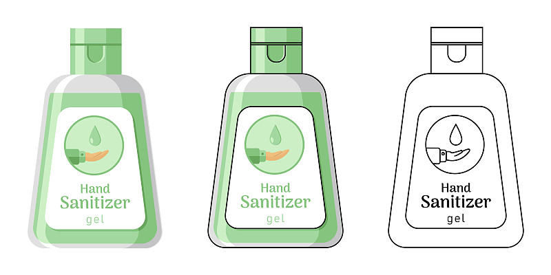 洗手液,矢量,绘画插图,绿色,风格,发胶,三个物体,平坦的,布置