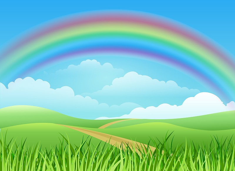 卡通,彩虹,地形,背景,草坪,清新,环境,云,环境保护,天气