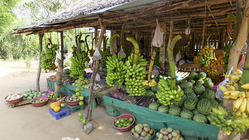 路边,水果摊,待售,斯里兰卡文化,商业活动,水果,户外,木制,出示