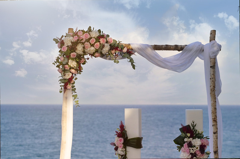 婚礼,拱门,海洋,背景,华丽的,注视镜头,有序,事件,爱