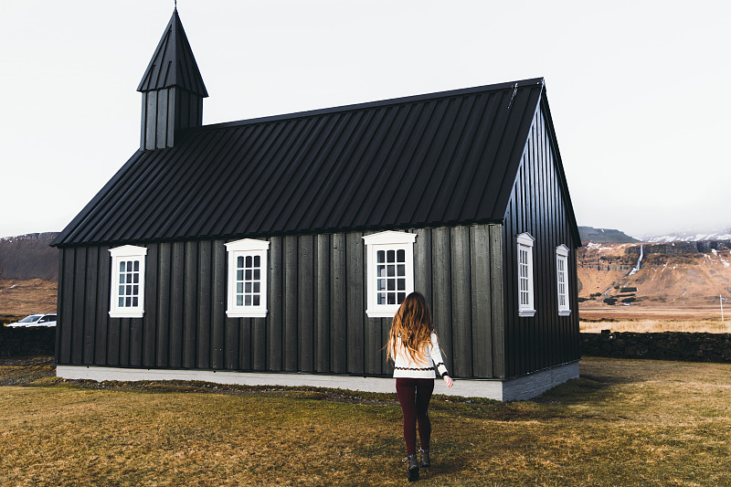 教堂,女人,冰岛国,黑色,老年人,山景城,旅途,云,靠近,步行