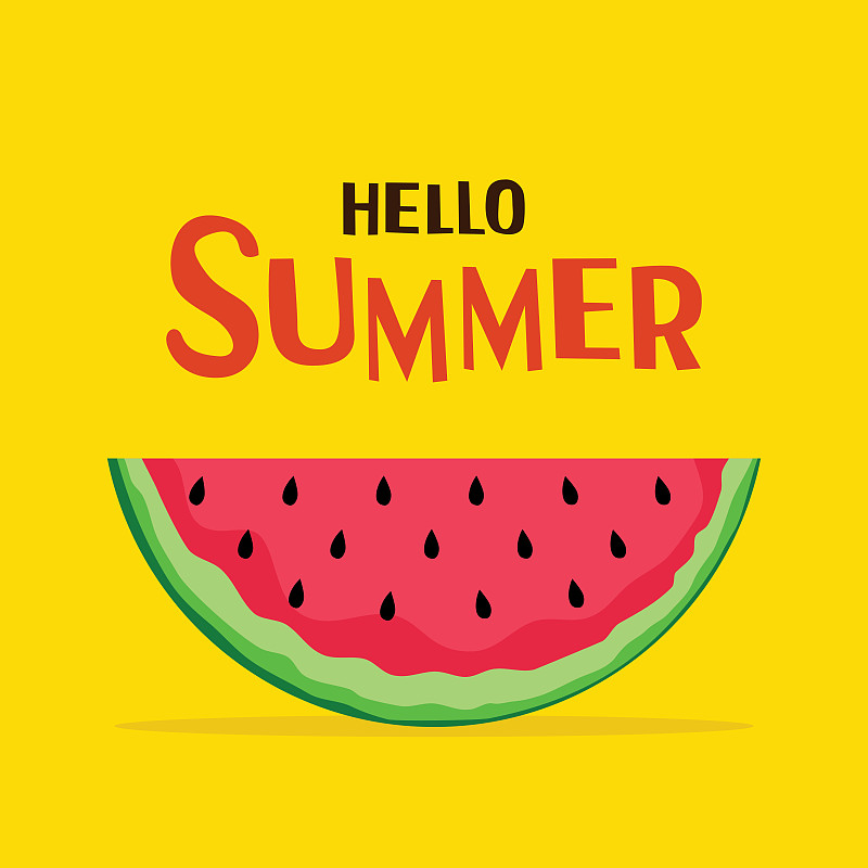 夏天,西瓜,海报,你好,黄色背景,自然美,可爱的,商务,热,贺卡