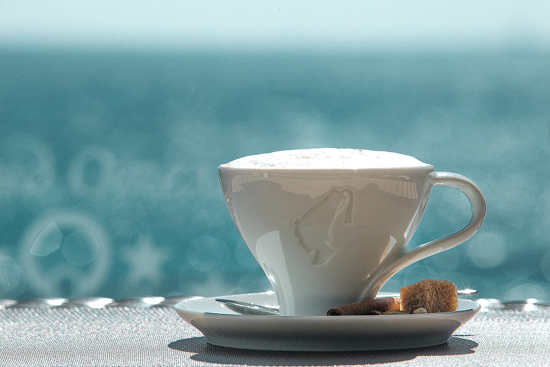 海洋,咖啡杯,蓝色,风景,饮料,商务,热,杯,坐