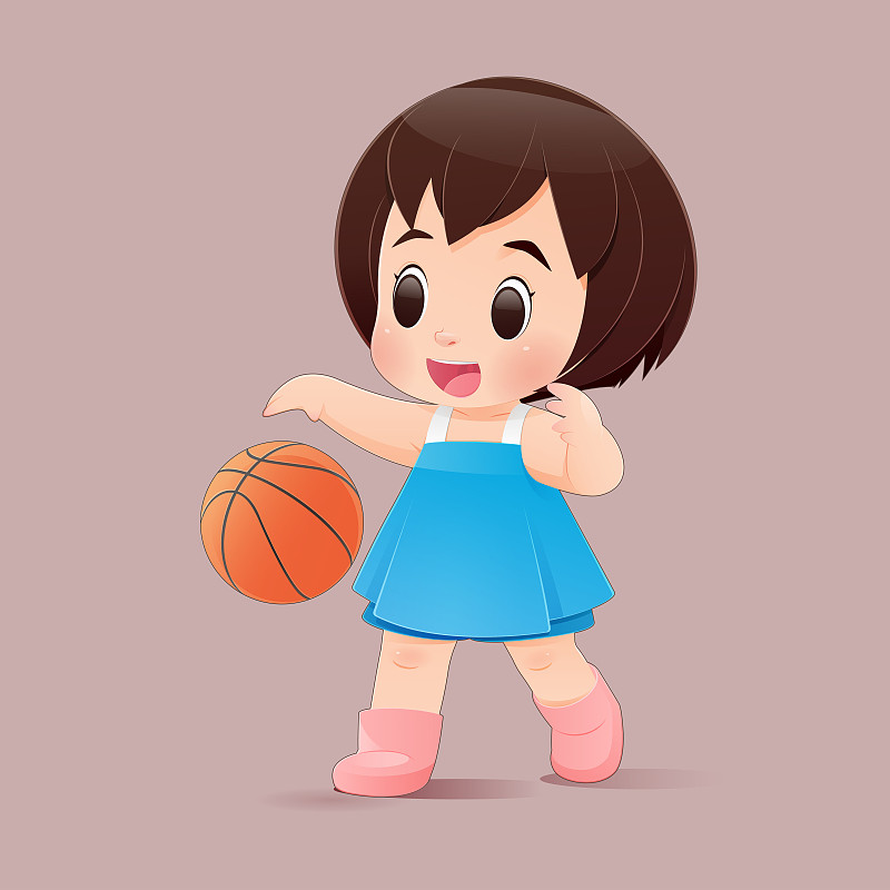 女孩,篮球,蓝色的连衣裙,上下跳动,运动,球,女婴,小的,儿童,童年