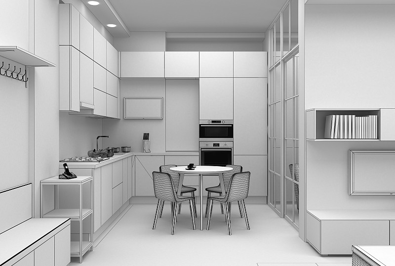 厨房,公寓,室内设计师,粉饼,华贵,舒服,地板,椅子,现代,小的