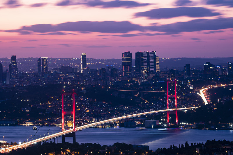 伊斯坦布尔,博斯普鲁斯大桥,高对比度,城市生活,土耳其,照明设备,建筑业,日落,联系