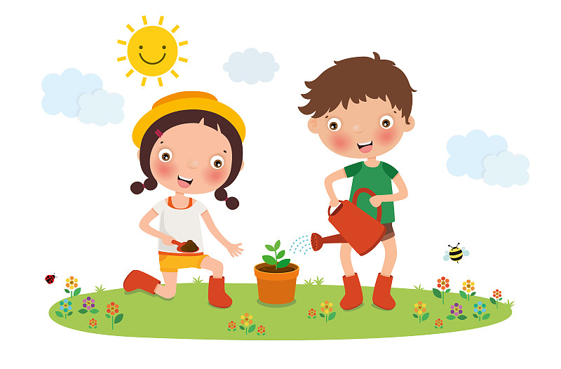 儿童,绘画插图,矢量,水生植物,农业,蔬菜,菜园,树,种植,烹调
