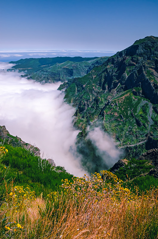 地形,马德拉,峡谷,花,云景,葡萄牙文化,户外,高处,山脉,花