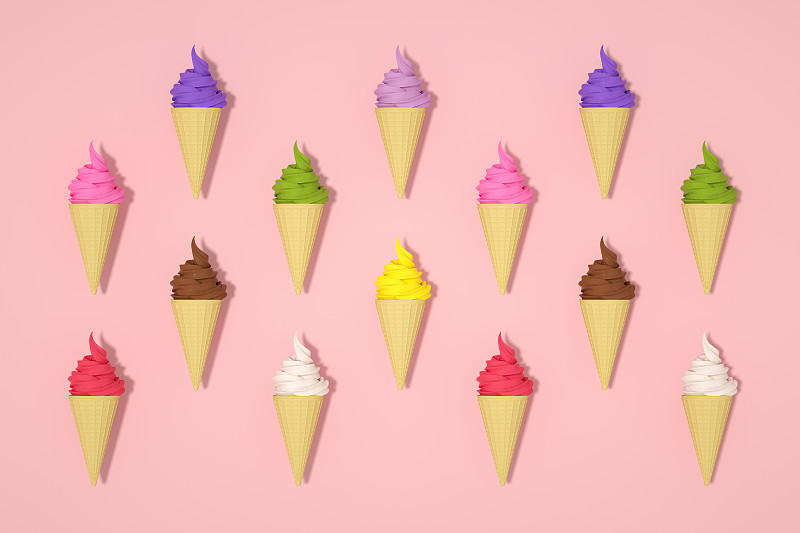 冰淇淋,极简构图,冰淇淋蛋卷,夏天,概念,可爱的,清新,食品,简单,复古风格