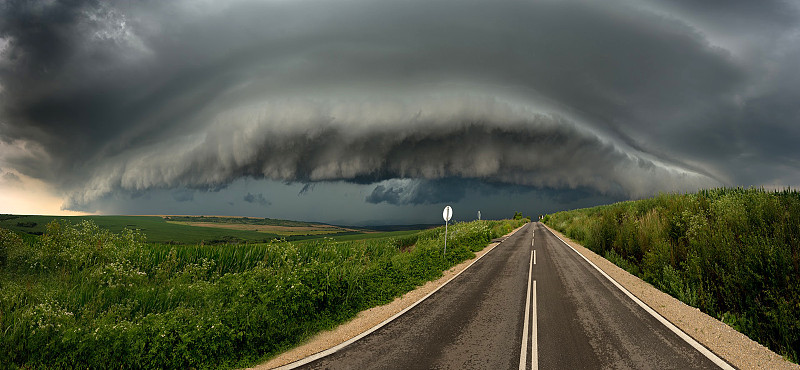 雷雨,保加利亚,超级,平原,气候,沥青,暗色,云景,曙暮光,云