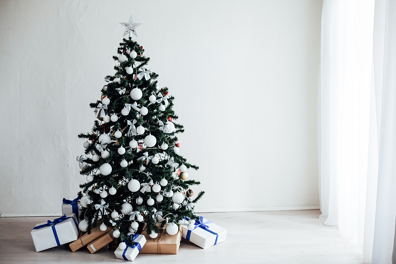 圣诞节,装饰物,白色背景,圣诞树,华丽的,球体,球,背景分离,松树