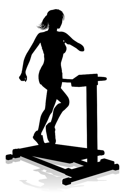 跑步机,健身房,女人,运动,背景分离,阴影,剪影,逆光