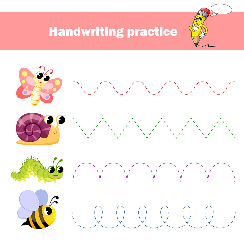 蜜蜂,儿童,练习,毛虫,昆虫,蝴蝶,蜗牛,手写,练习,教育