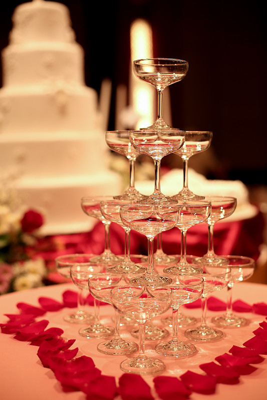 玫瑰花瓣,金字塔,香槟,背景,葡萄酒杯,结婚庆典,蛋糕,塔,事件,葡萄酒