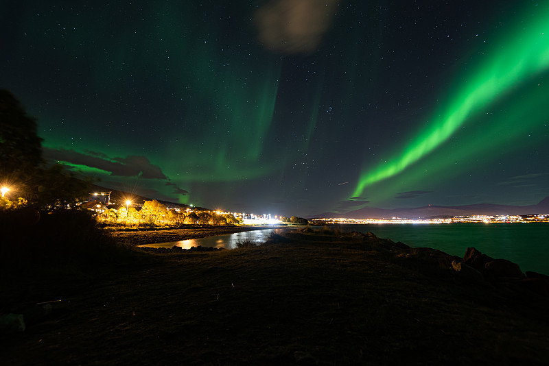 特隆姆瑟,北挪威,北极光,在上面,旅途,斯堪的纳维亚半岛,黄昏,挪威海,出示