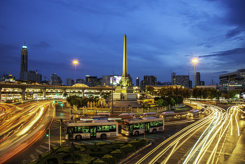 曼谷,泰国,胜利纪念碑,巴士,商务,城市生活,交通,迅速,黄昏