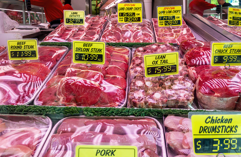 清新,牛肉,猪肉,横截面,羊肉,鸡肉,商品,待售,部分