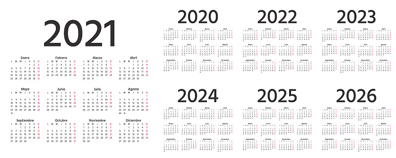 极简构图,2023年,绘画插图,西班牙,2021,2024,2025,模板,矢量,日历