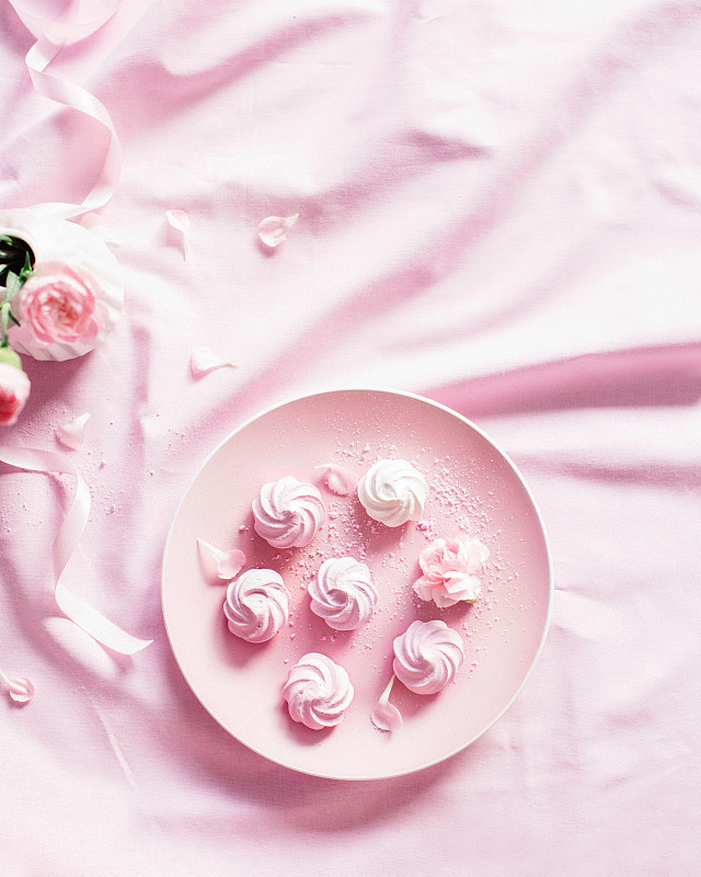 玫瑰,白色,可爱的,盘子,标签,粉色,桌布,花瓶,蛋白饼糕,布置