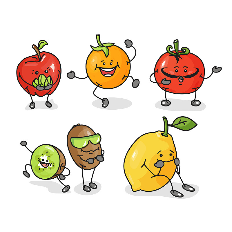 计算机图标,柠檬,卡通,矢量,橙子,西红柿,苹果,平坦的,猕猴桃,横截面