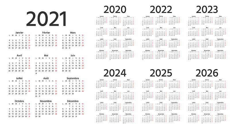 模板,2023年,2021,2024,日历,法国,矢量,绘画插图,2020,2025