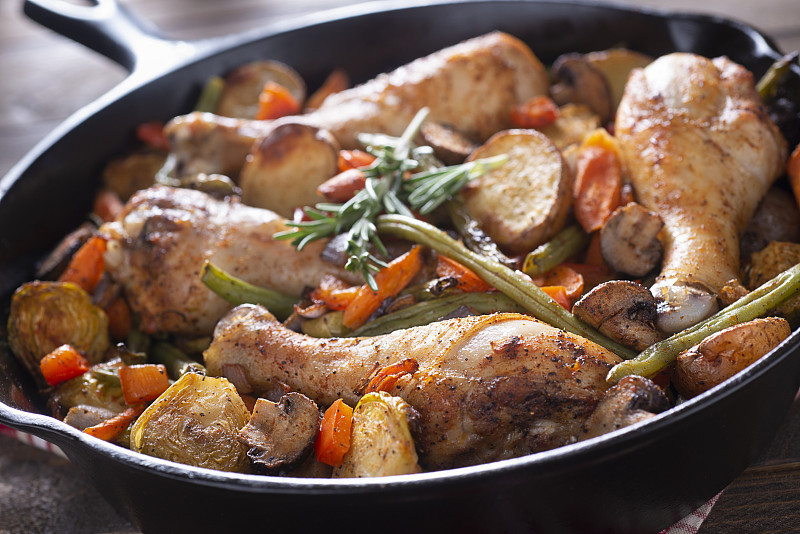 蔬菜,鸡肉,煮锅,烤鸡,清新,烤的,食品,辣椒粉,烹调